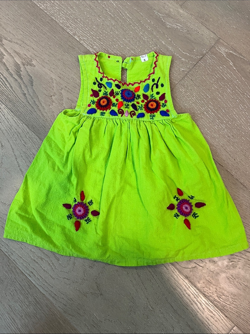Baby Made in Mexico Hand-Made Embroidered Lime Green Sleeveless Dress